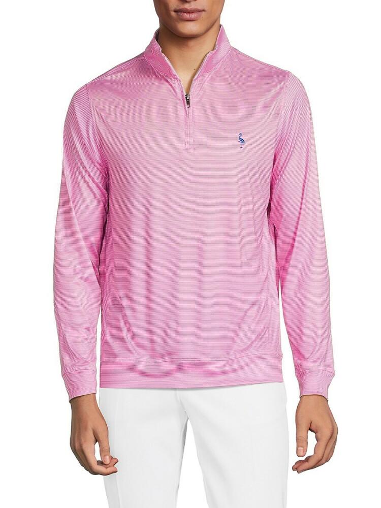 TailorByrd Men's Performance Striped Zip Up Pullover - Rose Pink Cover