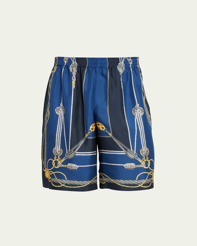 Versace Men's Nautical-Print Silk Pull-On Shorts Cover