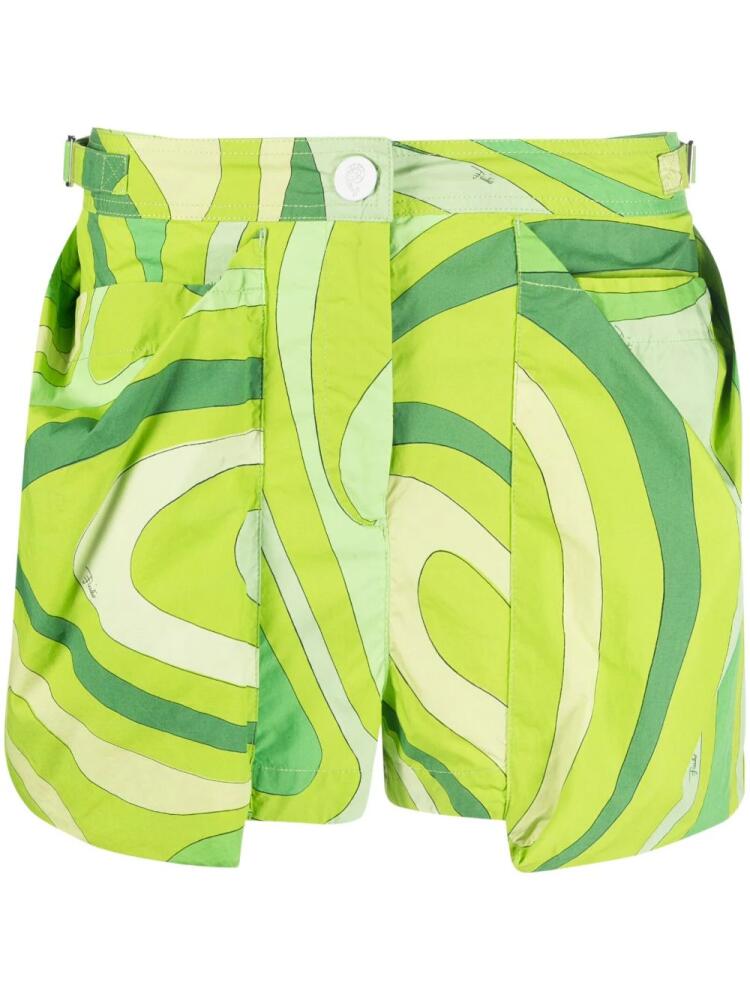 PUCCI swirl-print pouch-pockets cotton shorts - Green Cover