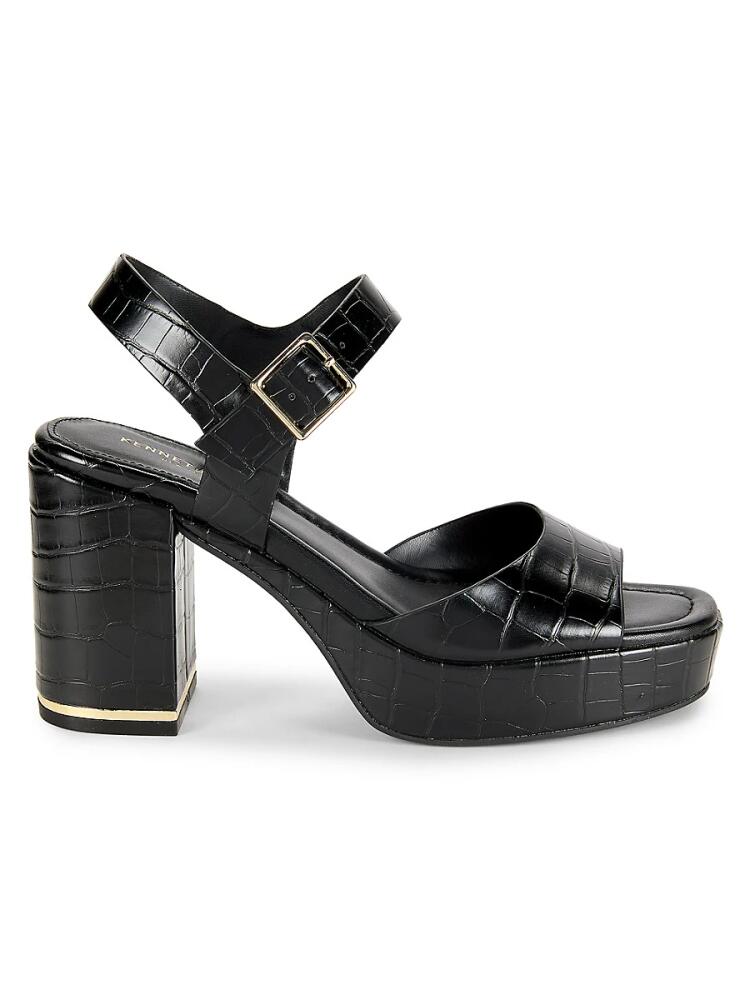 Kenneth Cole New York Women's Darla Croc Embossed Leather Sandals - Black Cover