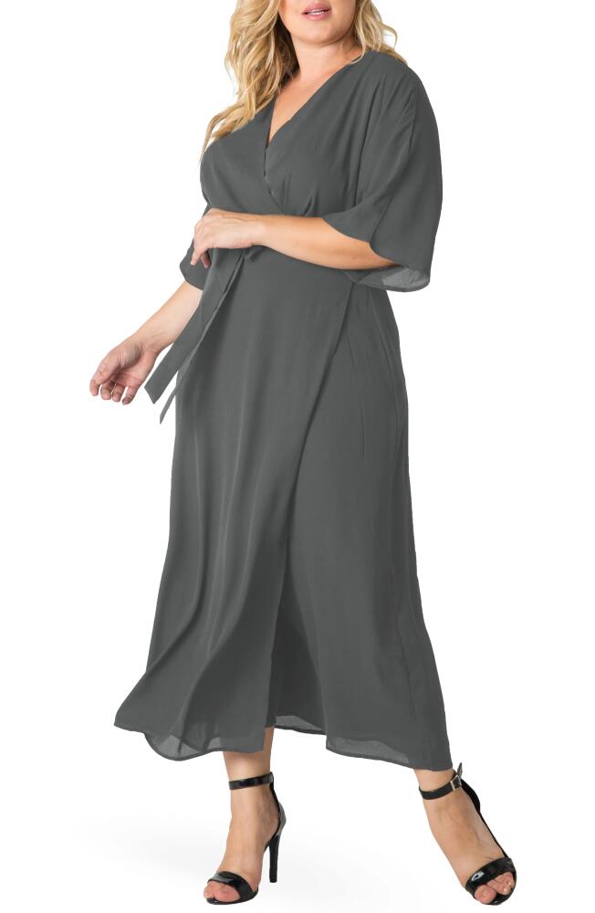 Standards & Practices Short Sleeve Wrap Maxi Dress in Smoke Grey Cover