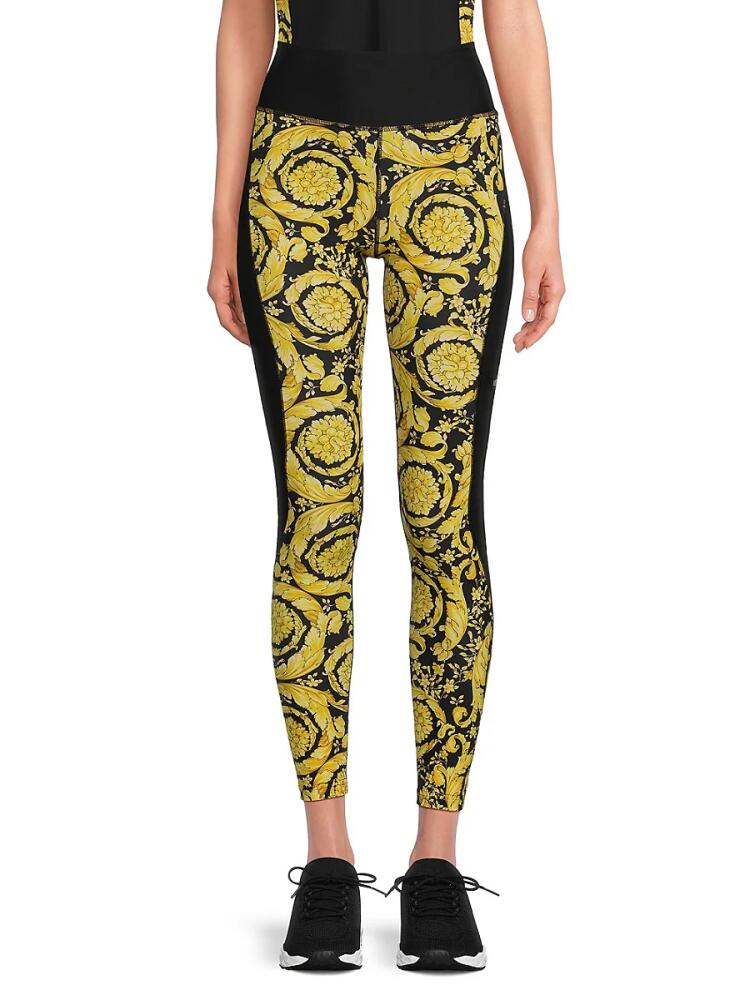 Versace Women's High Rise Baroque Print Leggings - Black Multicolor Cover