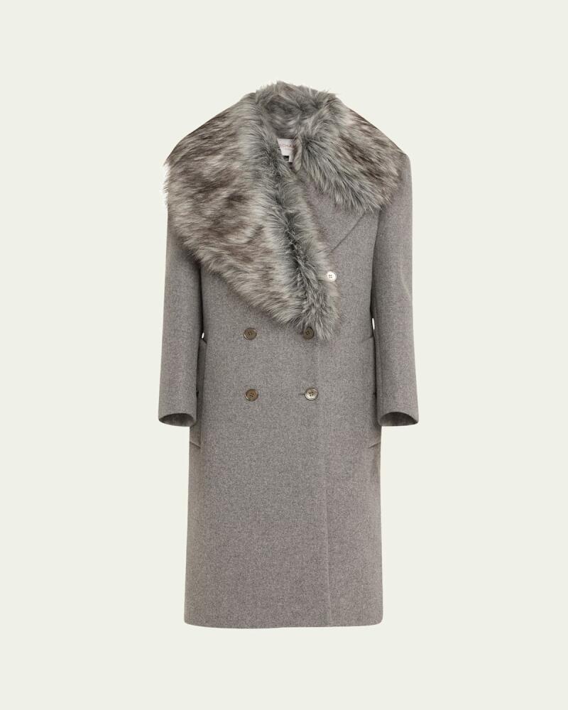 Michael Kors Collection Shearling Collar Double-Breasted Wool Coat Cover