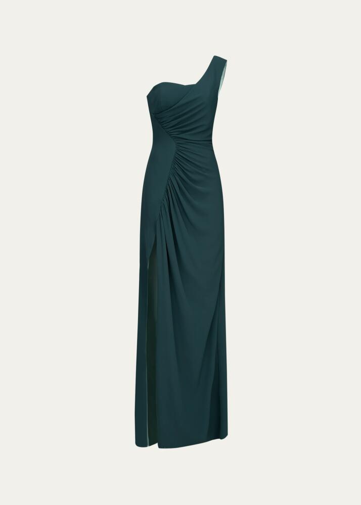 Halston Verdianna Ruched One-Shoulder Crepe Gown Cover