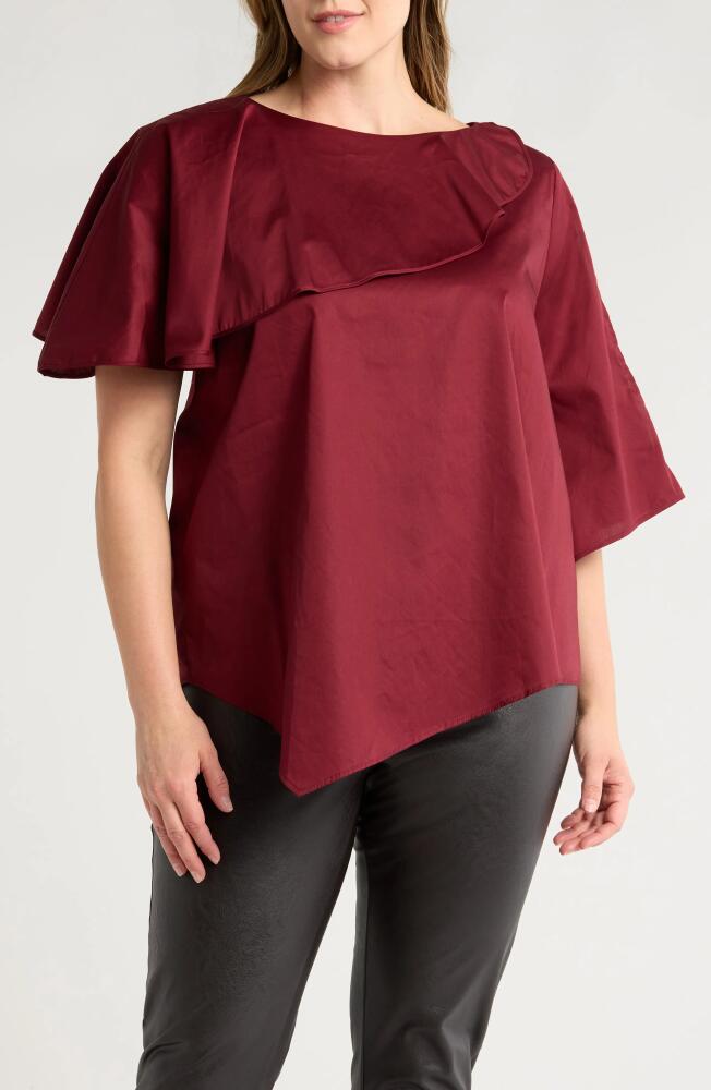 HARSHMAN Tatyana Ruffle Asymmetric Cotton Top in Burgundy Cover