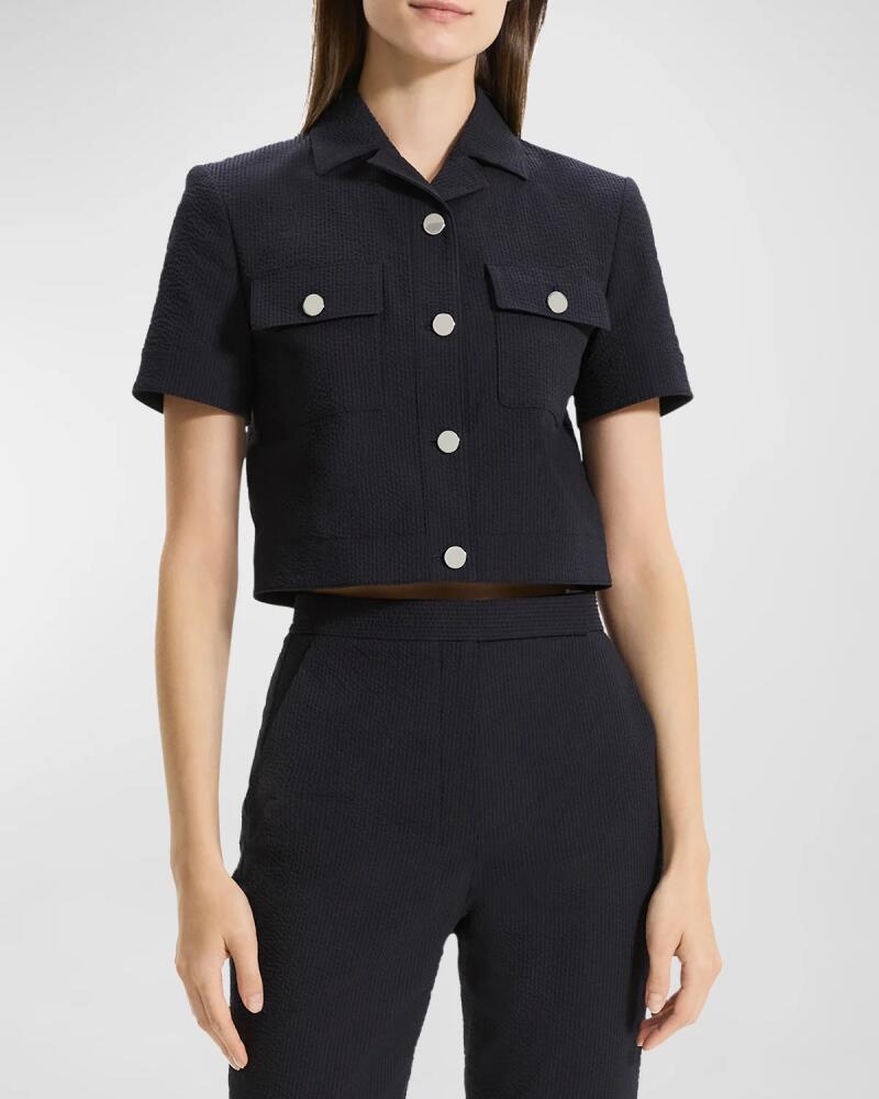 Theory Seersucker Cropped Short-Sleeve Jacket Cover