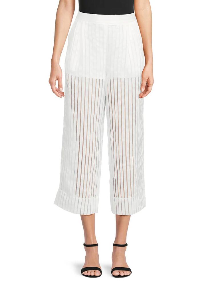 BCBGMAXAZRIA Women's Sheer Stripe Cropped Wide Leg Pants - Gardenia Cover