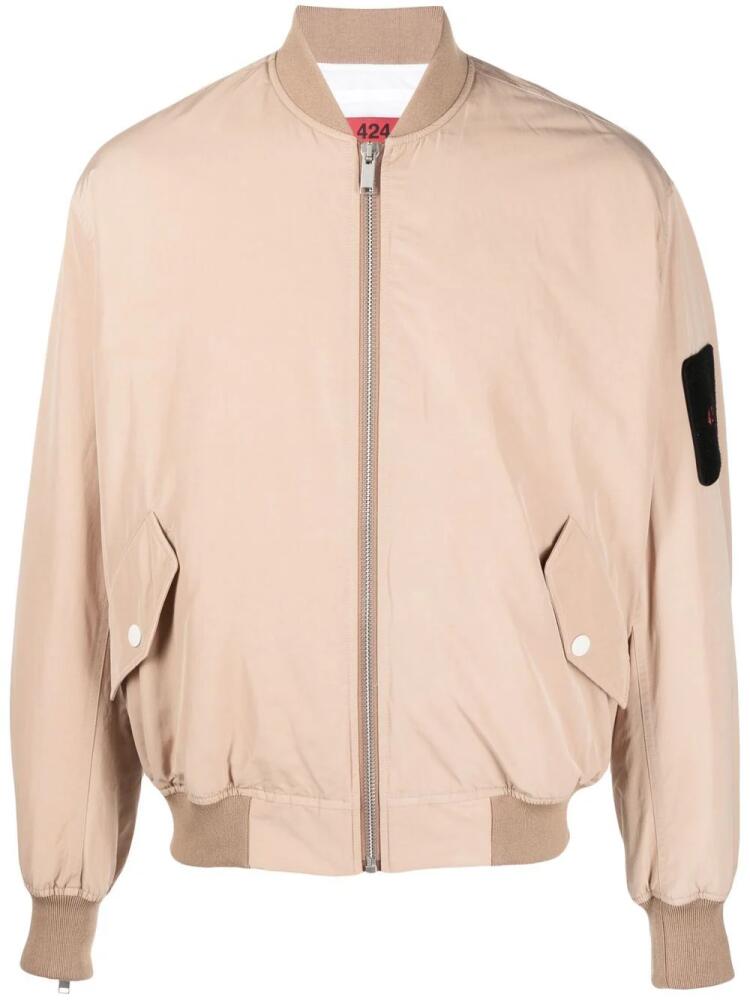 424 logo-patch quilted bomber jacket - Neutrals Cover