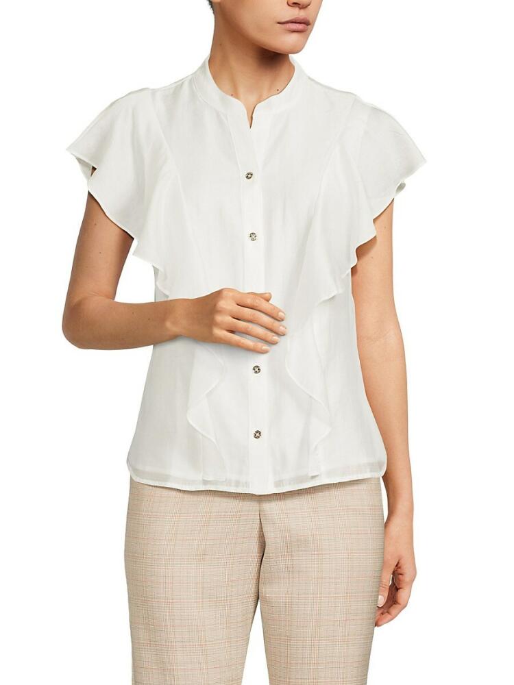 Tommy Hilfiger Women's Ruffle Button Up Blouse - Ivory Cover