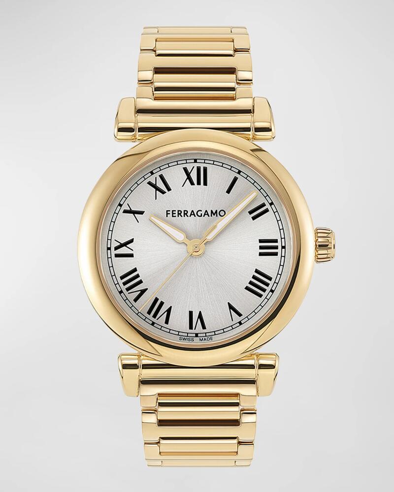 36mm Ferragamo Allure Watch with Silver Dial, Yellow Gold Cover