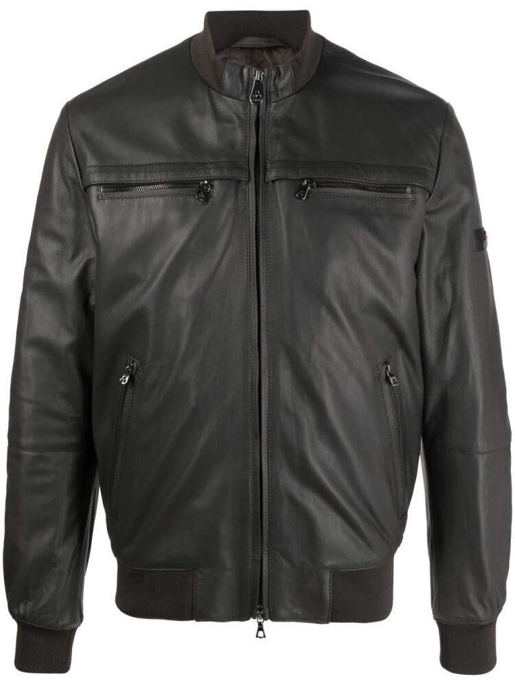 Peuterey logo-patch leather zip-up jacket - Brown Cover