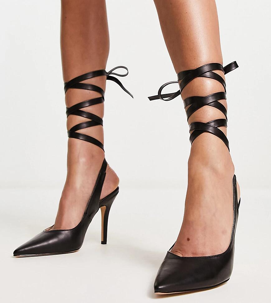 RAID Wide Fit Ishana heeled shoes with ankle tie in black Cover