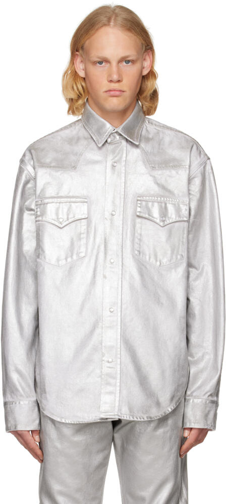 VTMNTS Silver Metallic Denim Shirt Cover