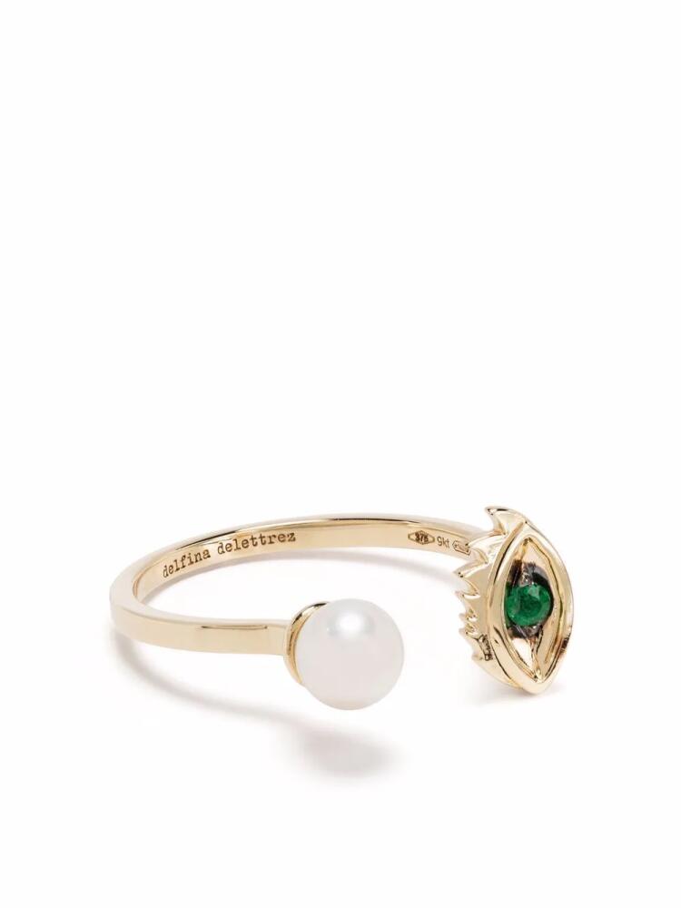 Delfina Delettrez 9kt yellow gold Micro-Eye Piercing emerald and pearl ring Cover