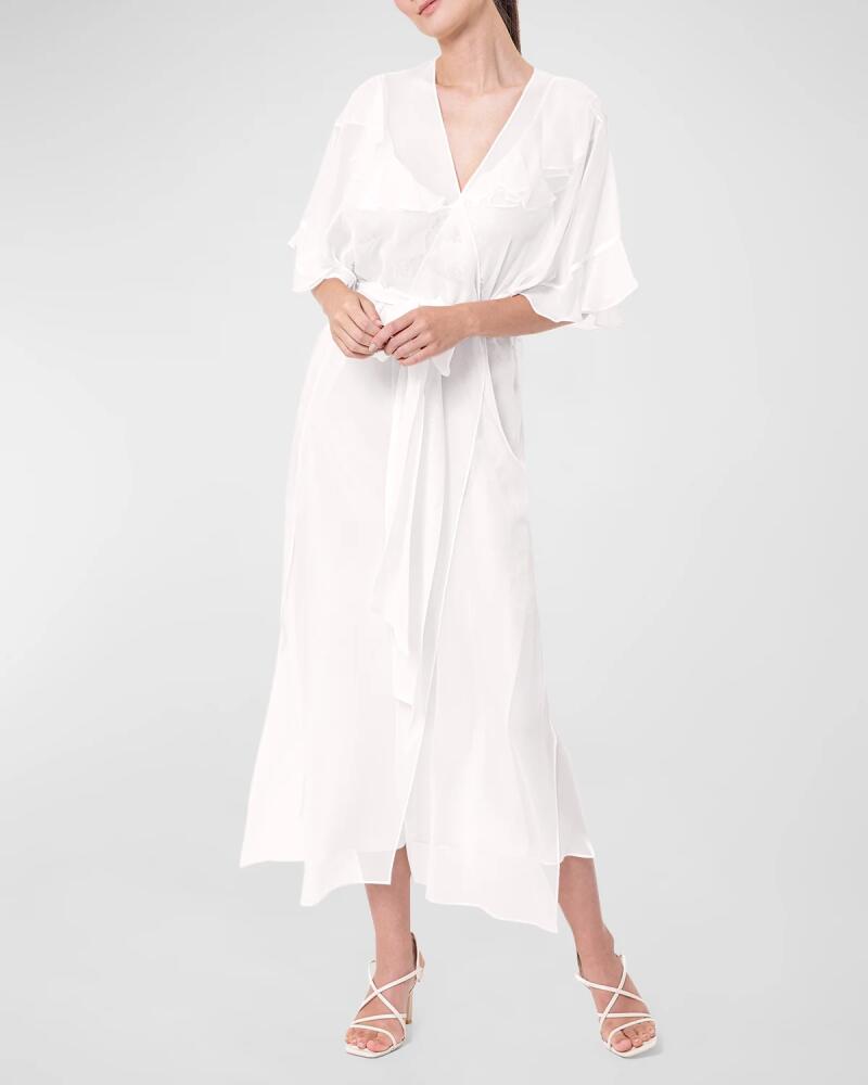 Christine Lingerie Angel Flutter-Sleeve Sheer Silk Chiffon Robe Cover