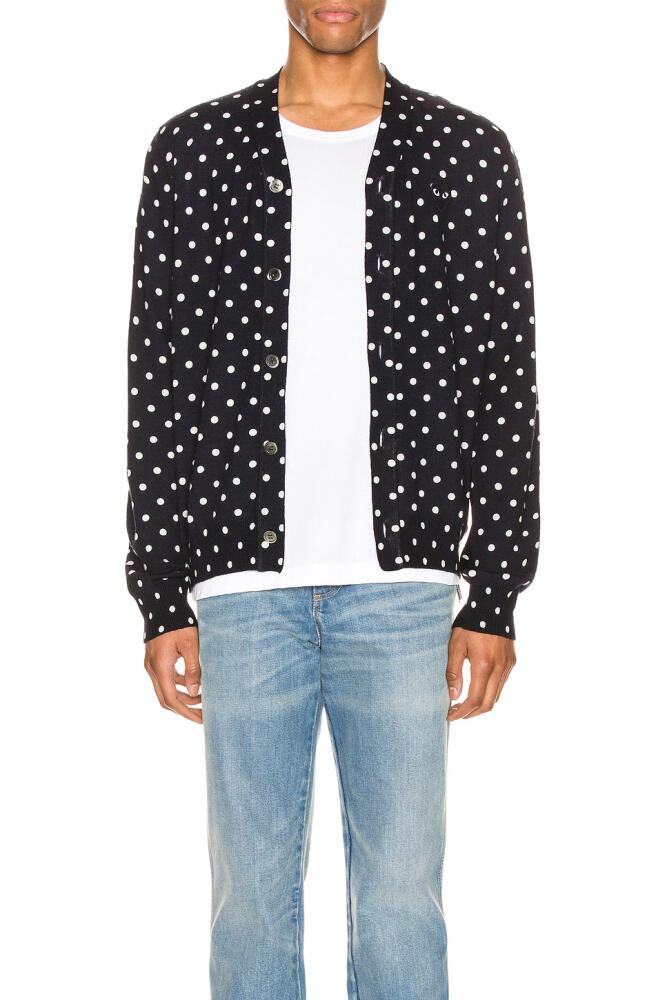 COMME des GARCONS PLAY Dot Print Wool Cardigan with Black Emblem in Blue,Polka Dots Cover