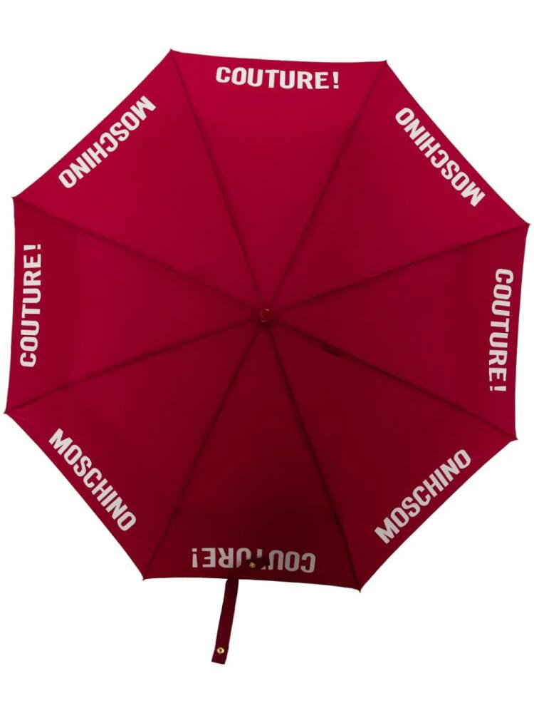 Moschino logo lettering-print foldable umbrellla - Red Cover