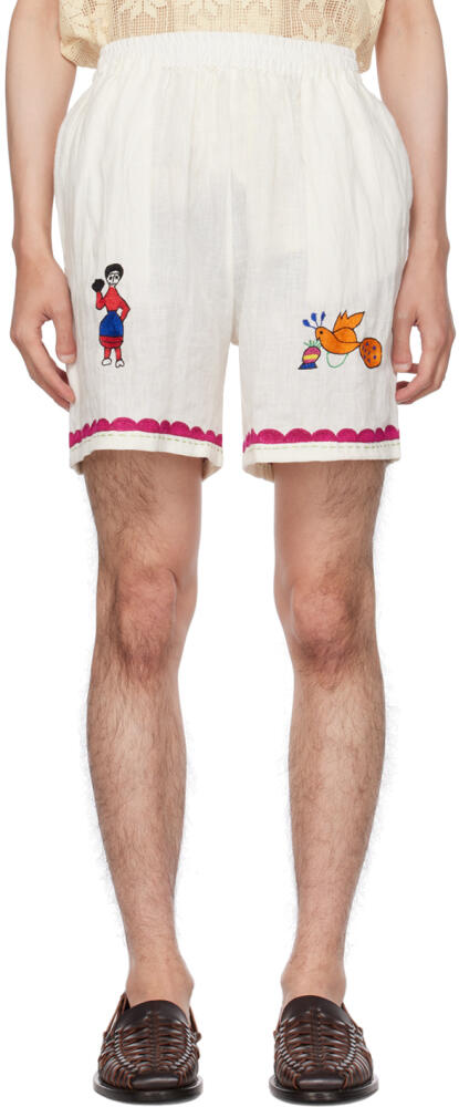 HARAGO Off-White Embroidered Shorts Cover