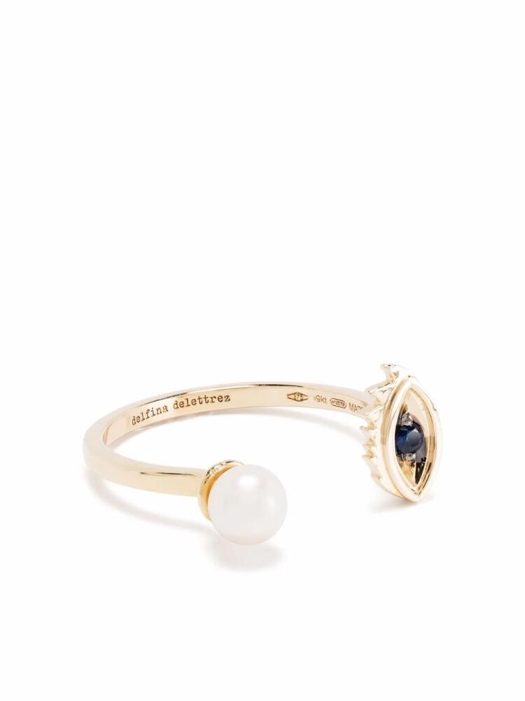 Delfina Delettrez 9kt yellow gold Micro-Eye Piercing sapphire and pearl ring Cover