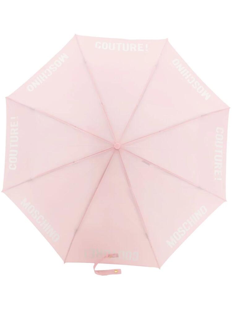 Moschino logo lettering-print foldable umbrellla - Pink Cover