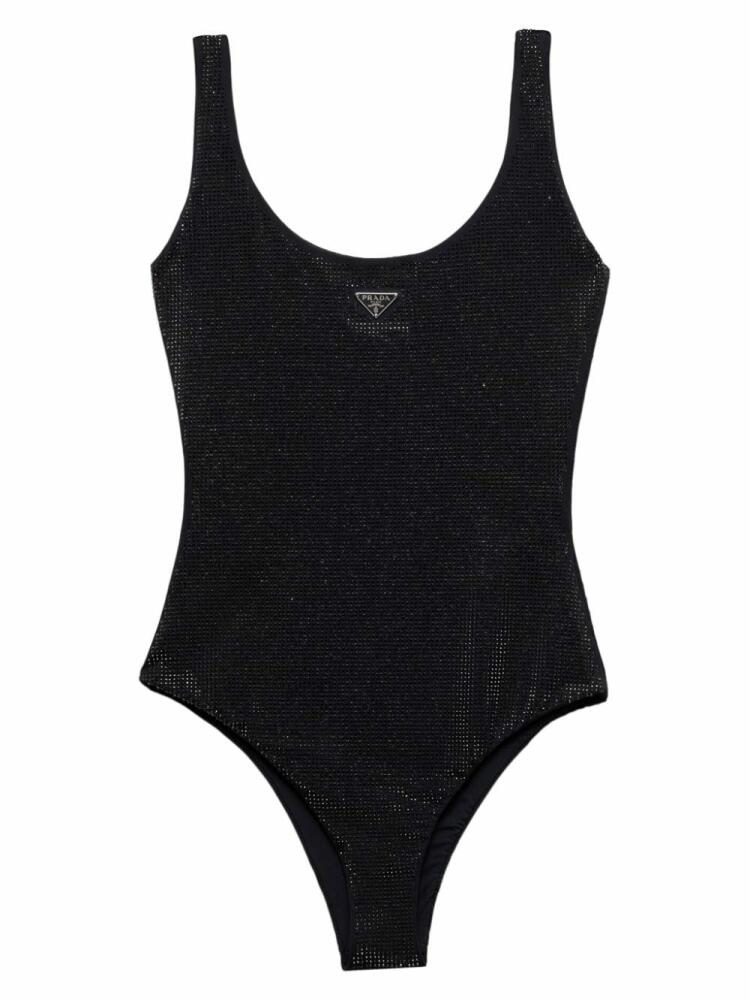 Prada triangle-logo rhinestone-embellished swimsuit - Black Cover