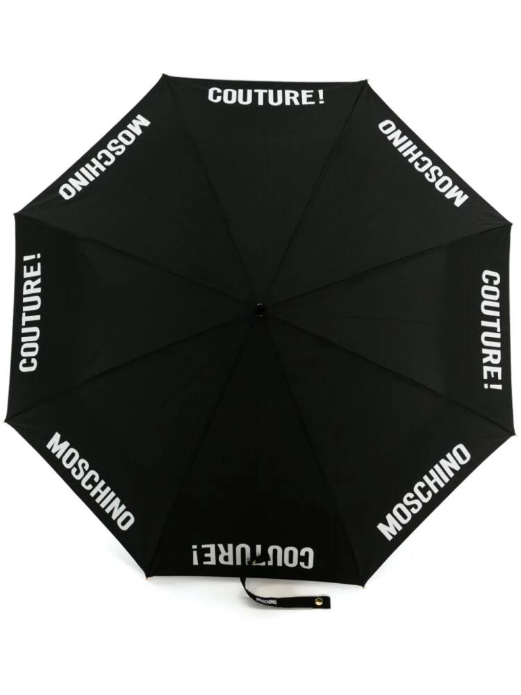 Moschino logo lettering-print foldable umbrellla - Black Cover