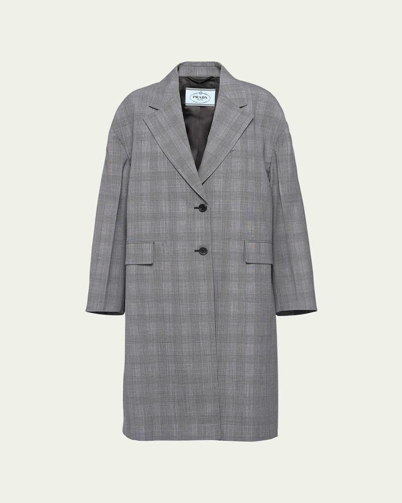 Prada Prince de Galles Plaid Wool Coat Cover