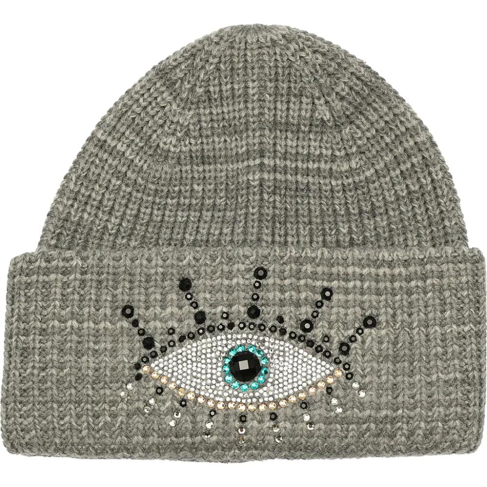 Kurt Geiger London Beaded Evil Eye Beanie in Dark Grey Marl Cover