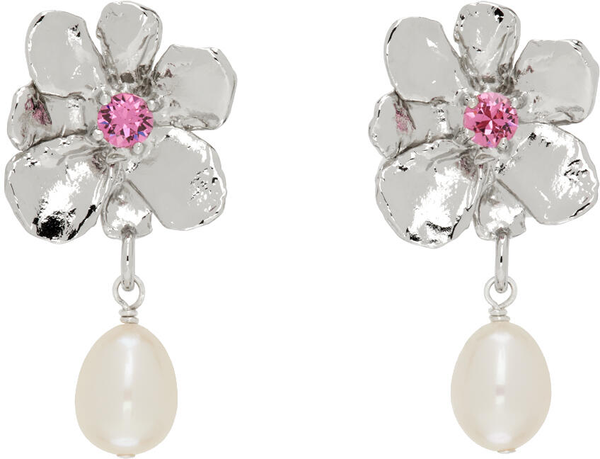 Mondo Mondo Silver Flower Pearl Drop Earrings Cover