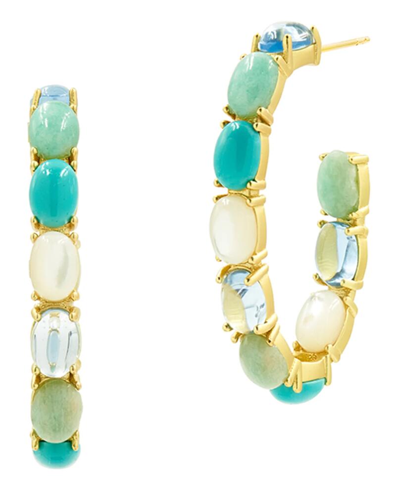 Freida Rothman Multi-Stone & Mother-of-Pearl Open Hoop Earrings Cover