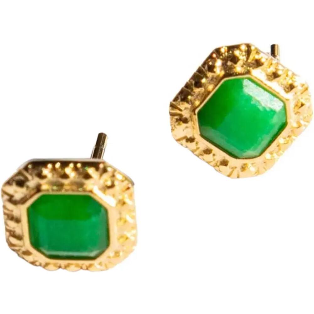 seree Park Green jade square stud earrings in Bright Green Cover