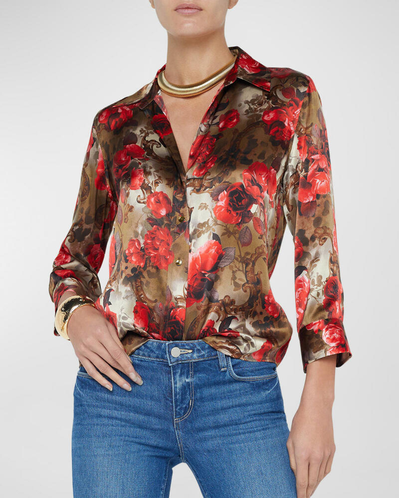 L'Agence Floral Cheetah Dani Silk Blouse Cover