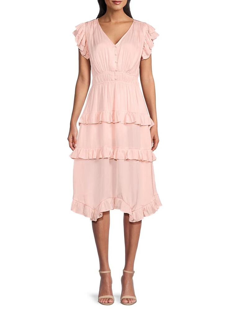 T Tahari Women's Flutter Sleeve Tiered Midi Dress - Pearl Pink Cover