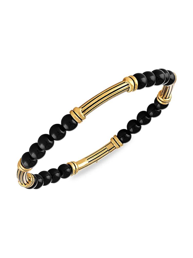 Esquire Men's 14K Goldplated & 6MM Black Onyx Beaded Bar Bracelet Cover