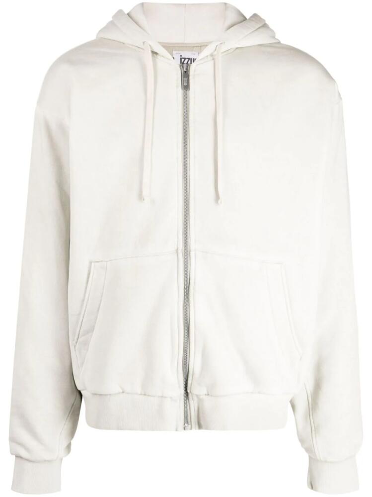 izzue logo-appliqué hooded jacket - Neutrals Cover