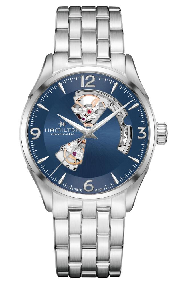 Hamilton Jazzmaster Gent Open Heart Automatic Bracelet Watch, 42mm in Silver/Blue/Silver Cover