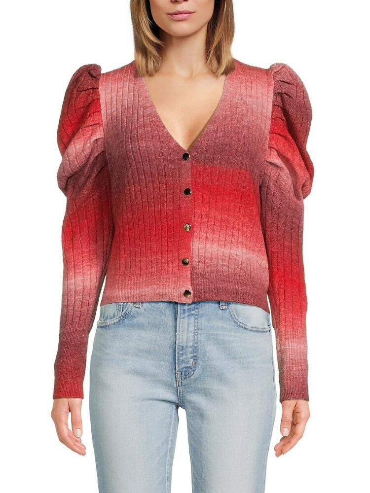 Lea & Viola Women's Puff Sleeve Cardigan - Red Multi Cover