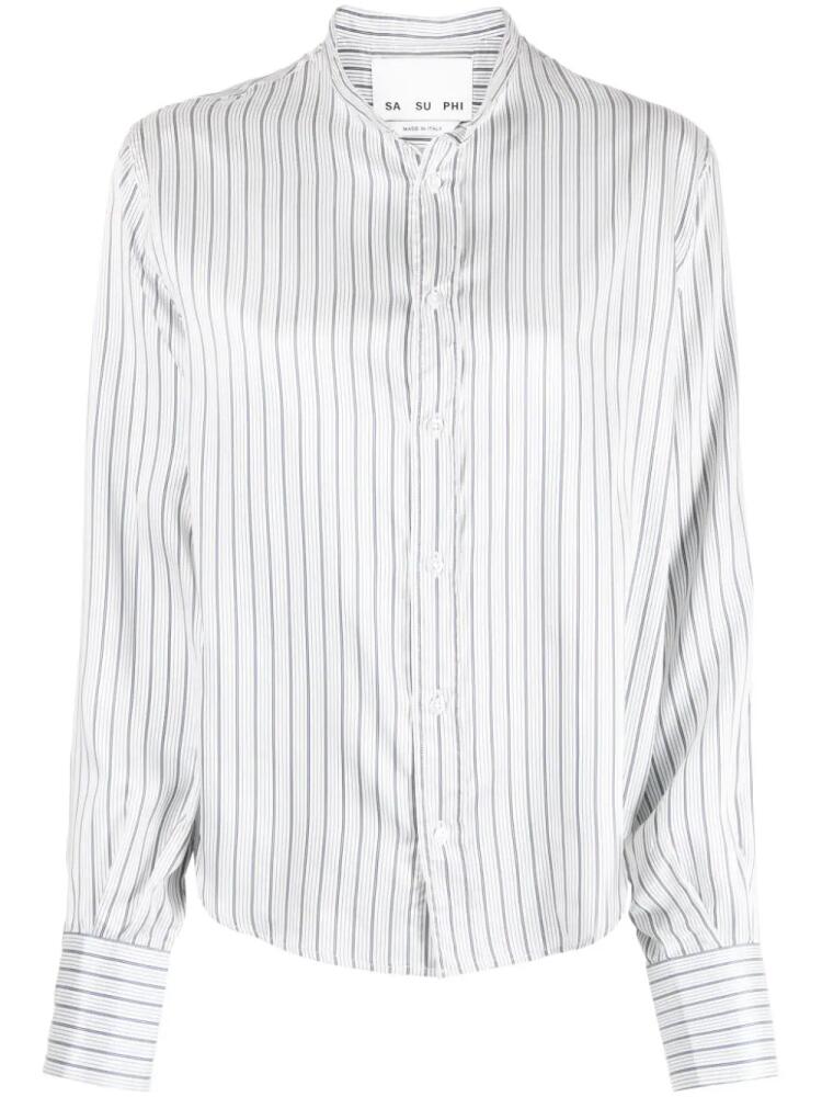 SA SU PHI striped long-sleeve silk shirt - White Cover