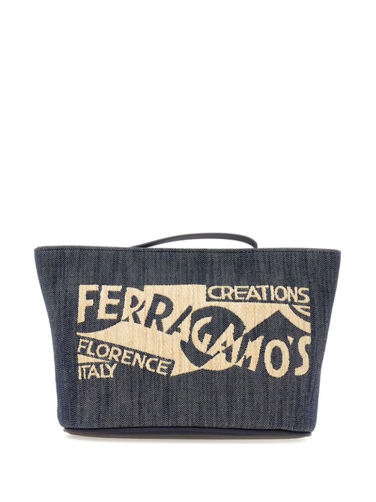 Ferragamo logo-print denim make up bag - Blue Cover