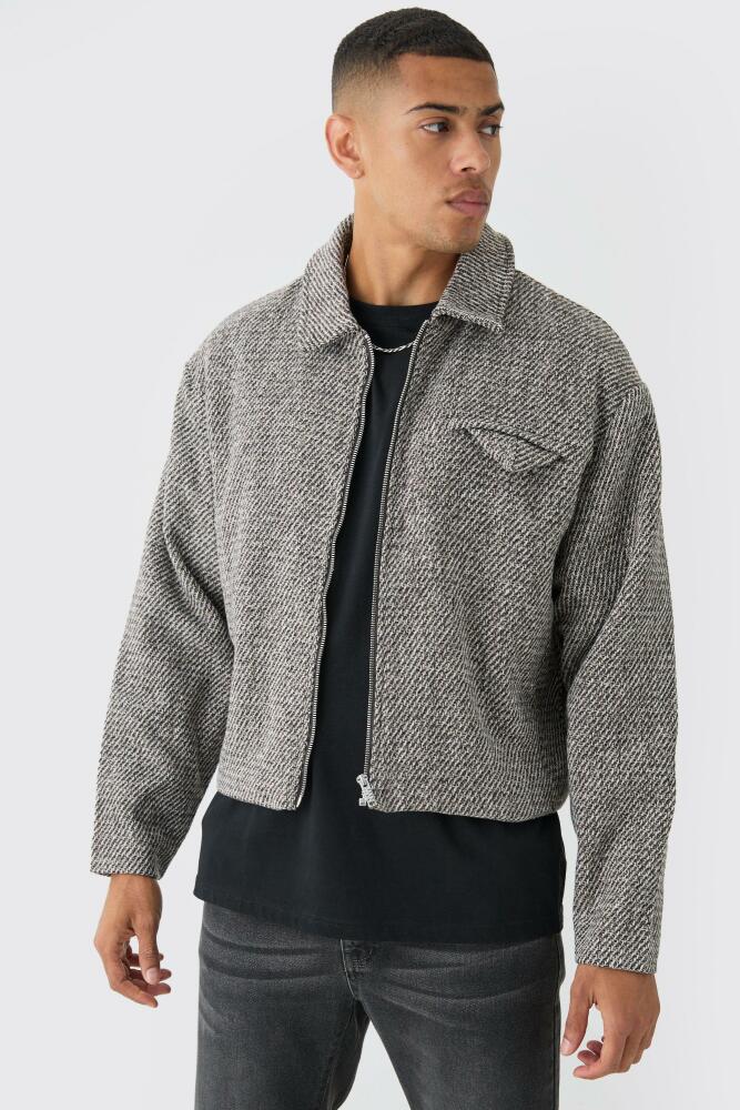 boohoo Mens Boxy Tweed Collared Jacket - Brown Cover