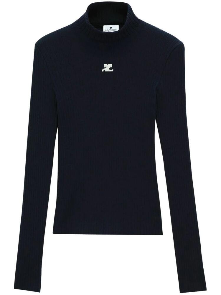 Courrèges logo-patch mock-neck jumper - Blue Cover