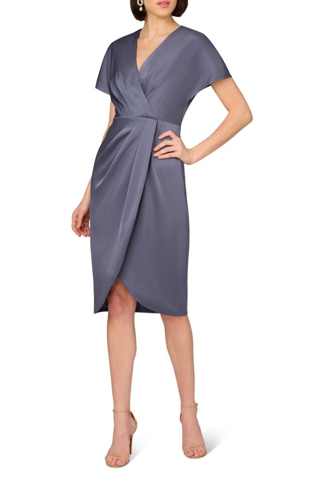 Aidan Mattox by Adrianna Papell Pleat Front Crepe Back Satin Cocktail Dress in Stormy Sky Cover