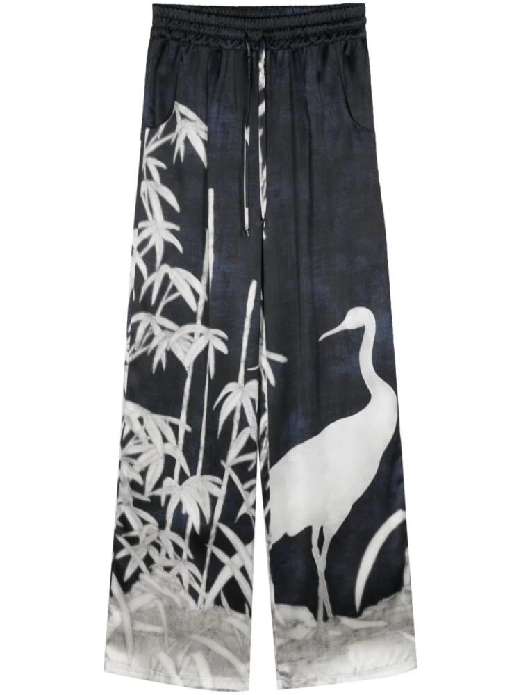 Kiton botanical-print silk trousers - Blue Cover