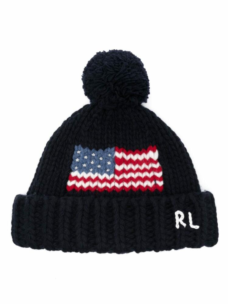 Polo Ralph Lauren flag-intarsia pompom-detail beanie - Blue Cover