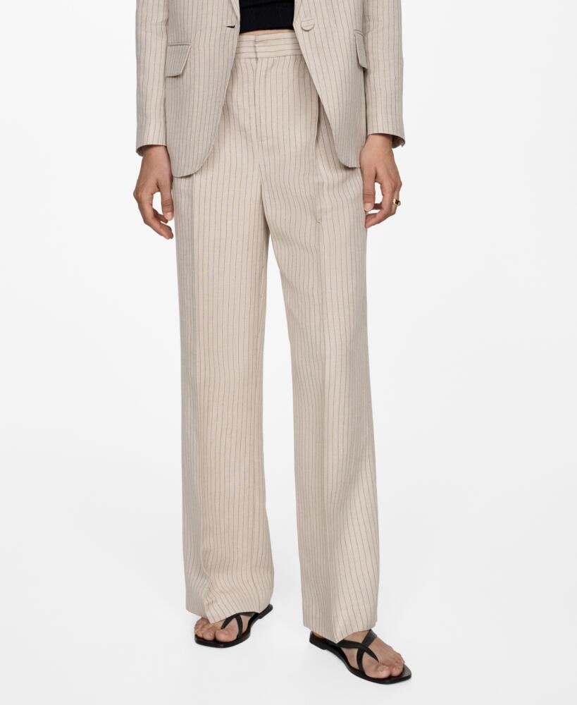 Mango Women's Striped Suit Pants - Light Beige Cover