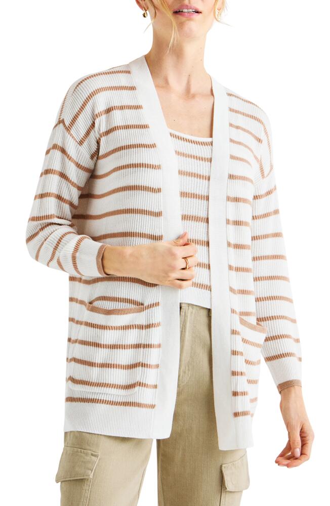 Splendid Luna Stripe Rib Cardigan in Fawn/White Cover