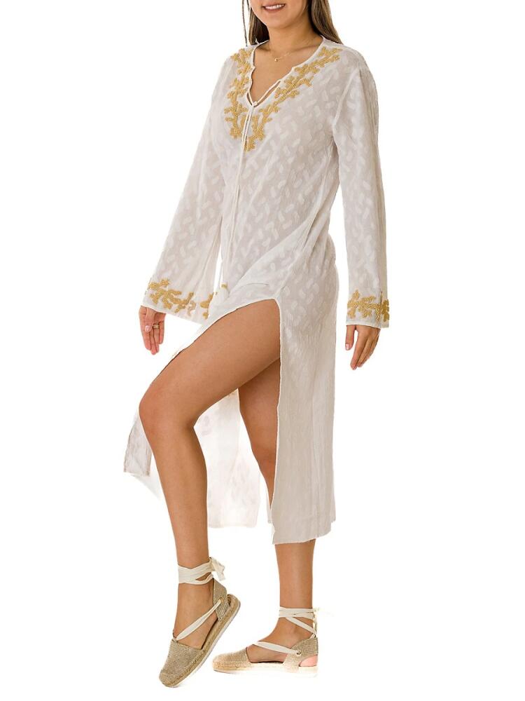 Ranee's Women's Embroidered Tunic Midi Dress - White Cover