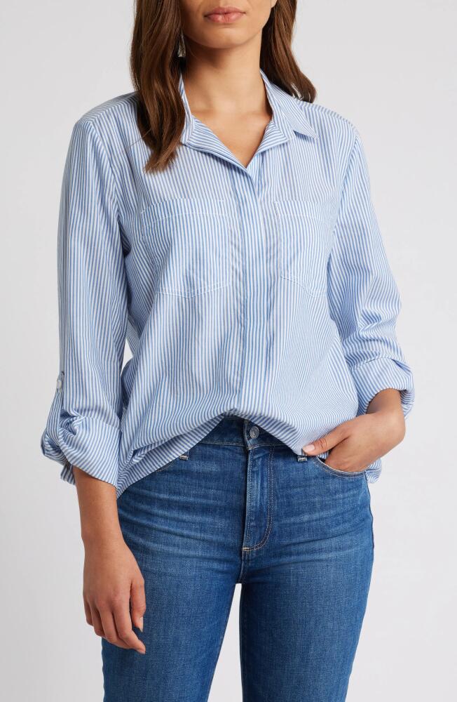 beachlunchlounge Stripe Cotton & Modal Button-Up Shirt in Liberty Blue Cover