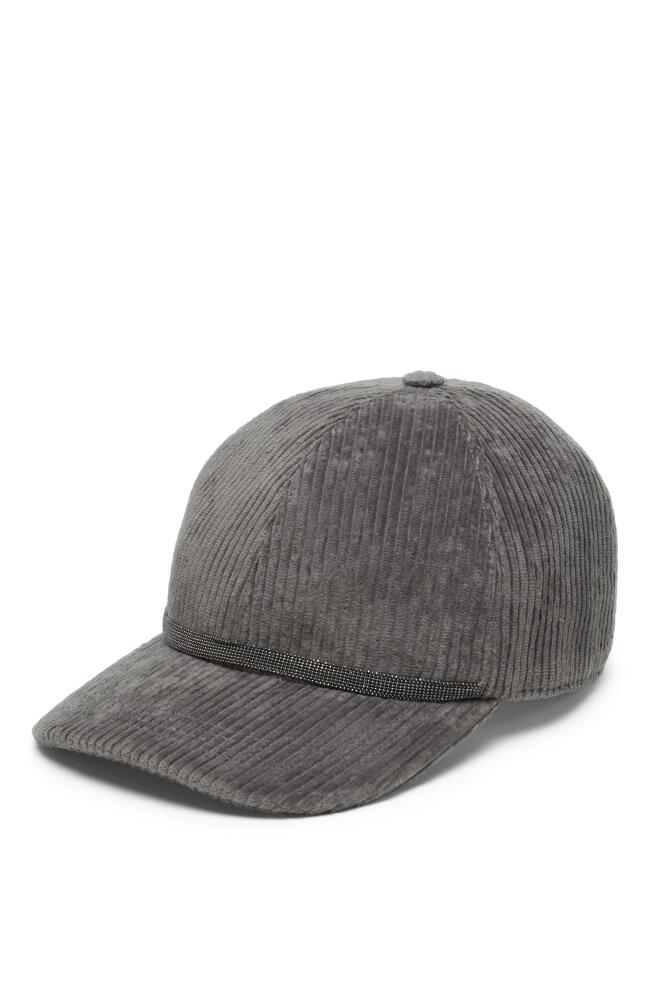 Brunello Cucinelli Comfort cotton corduroy baseball cap with shiny band in Grey Cover