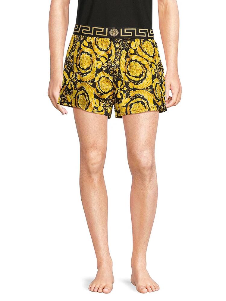 Versace Men's Baroque Print Silk Pajama Shorts - Gold Black Cover